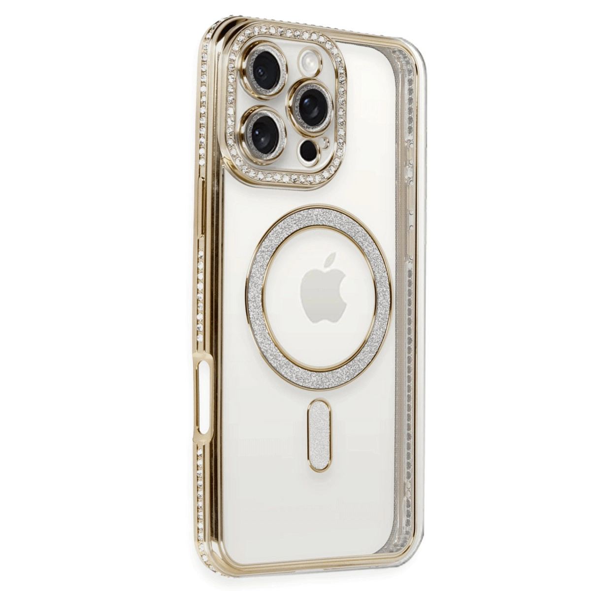 Apple İphone 16 Pro Kılıf Joke Simli Magneticsafe Kılıf - Gold