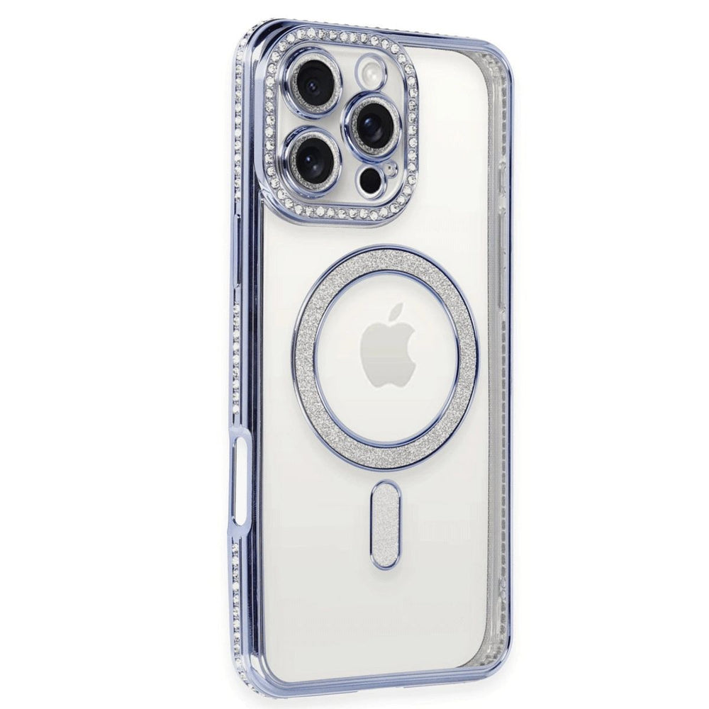 Apple İphone 16 Pro Kılıf Joke Simli Magneticsafe Kılıf - Mavi