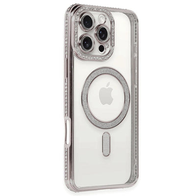 Apple İphone 16 Pro Kılıf Joke Simli Magneticsafe Kılıf - Pembe