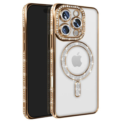 Apple İphone 16 Pro Max Kılıf Joke Simli Magneticsafe Kılıf - Gold
