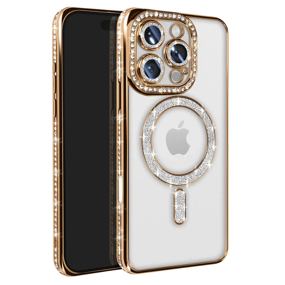 Apple İphone 16 Pro Max Kılıf Joke Simli Magneticsafe Kılıf - Gold