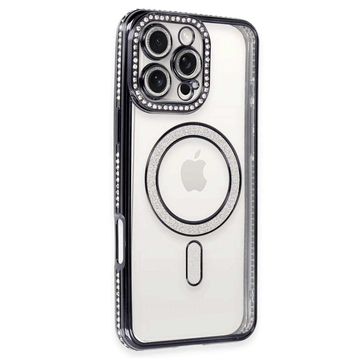 Apple İphone 16 Pro Max Kılıf Joke Simli Magneticsafe Kılıf - Gri