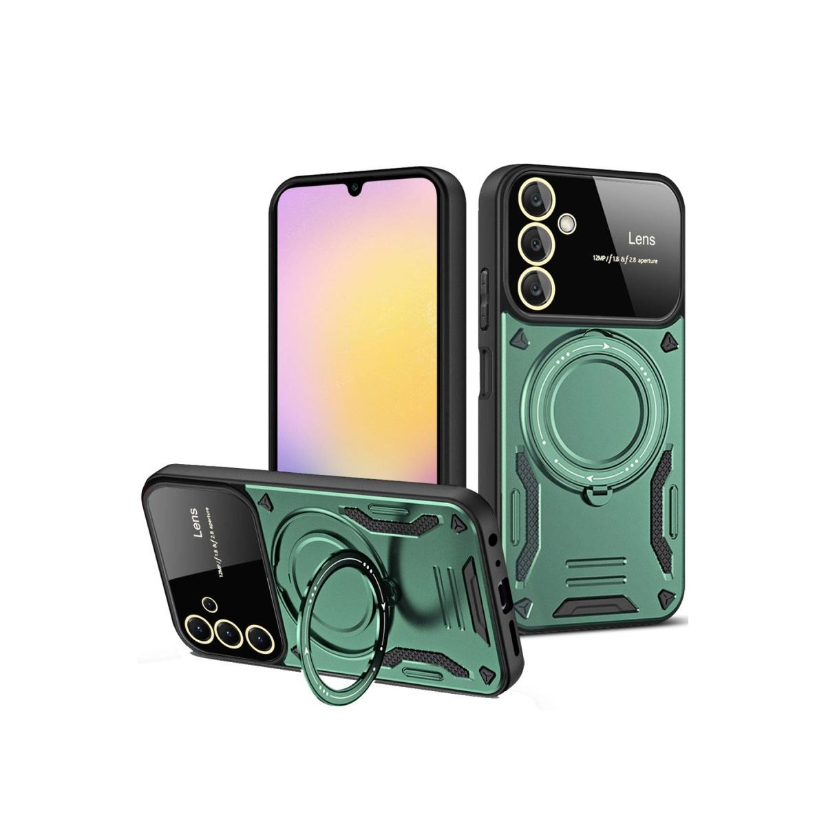 Samsung Galaxy A25 5g Kılıf Joy Lens Standlı Kapak - Koyu Yeşil