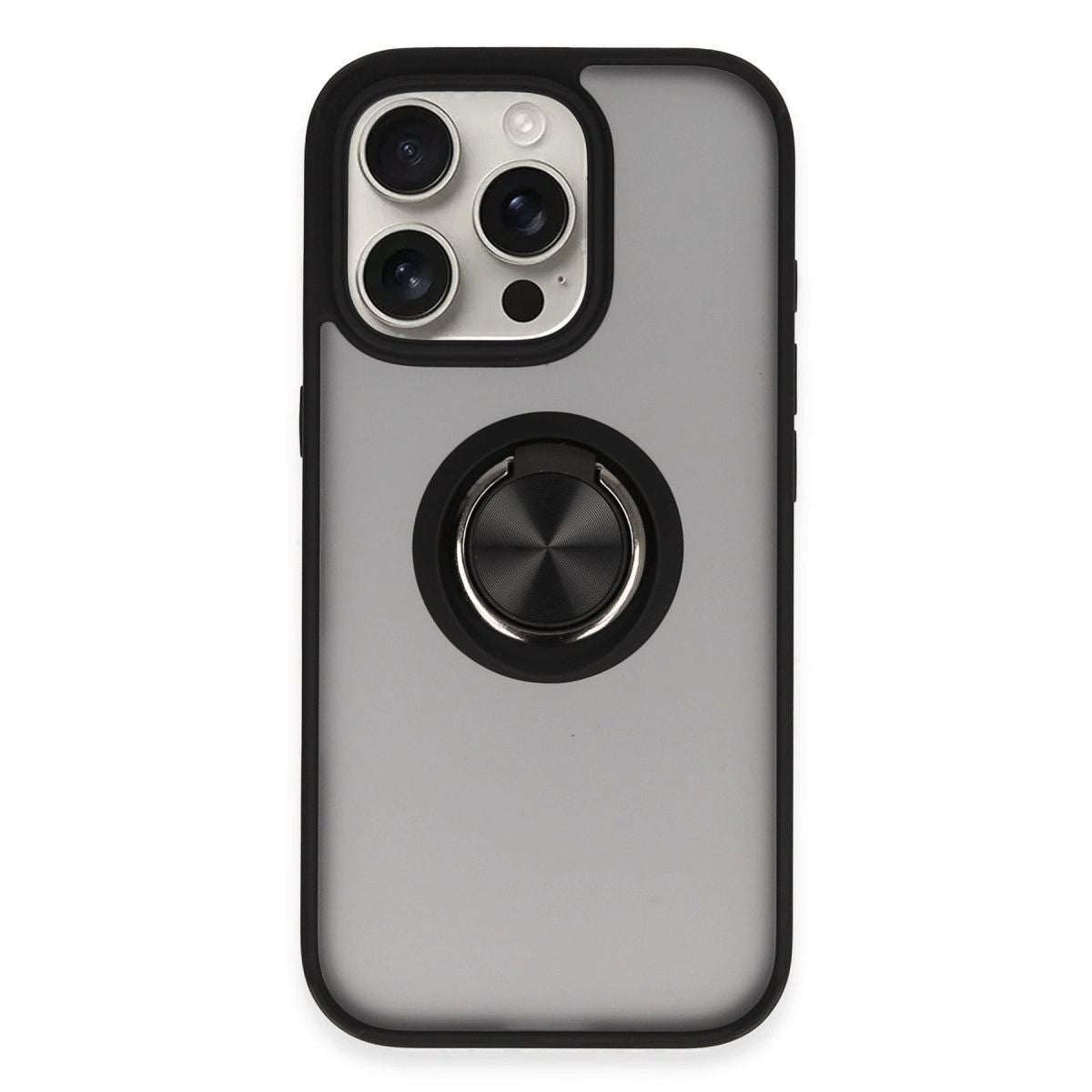 Apple İphone 16 Pro Kılıf Montreal Yüzüklü Silikon Kapak - Siyah