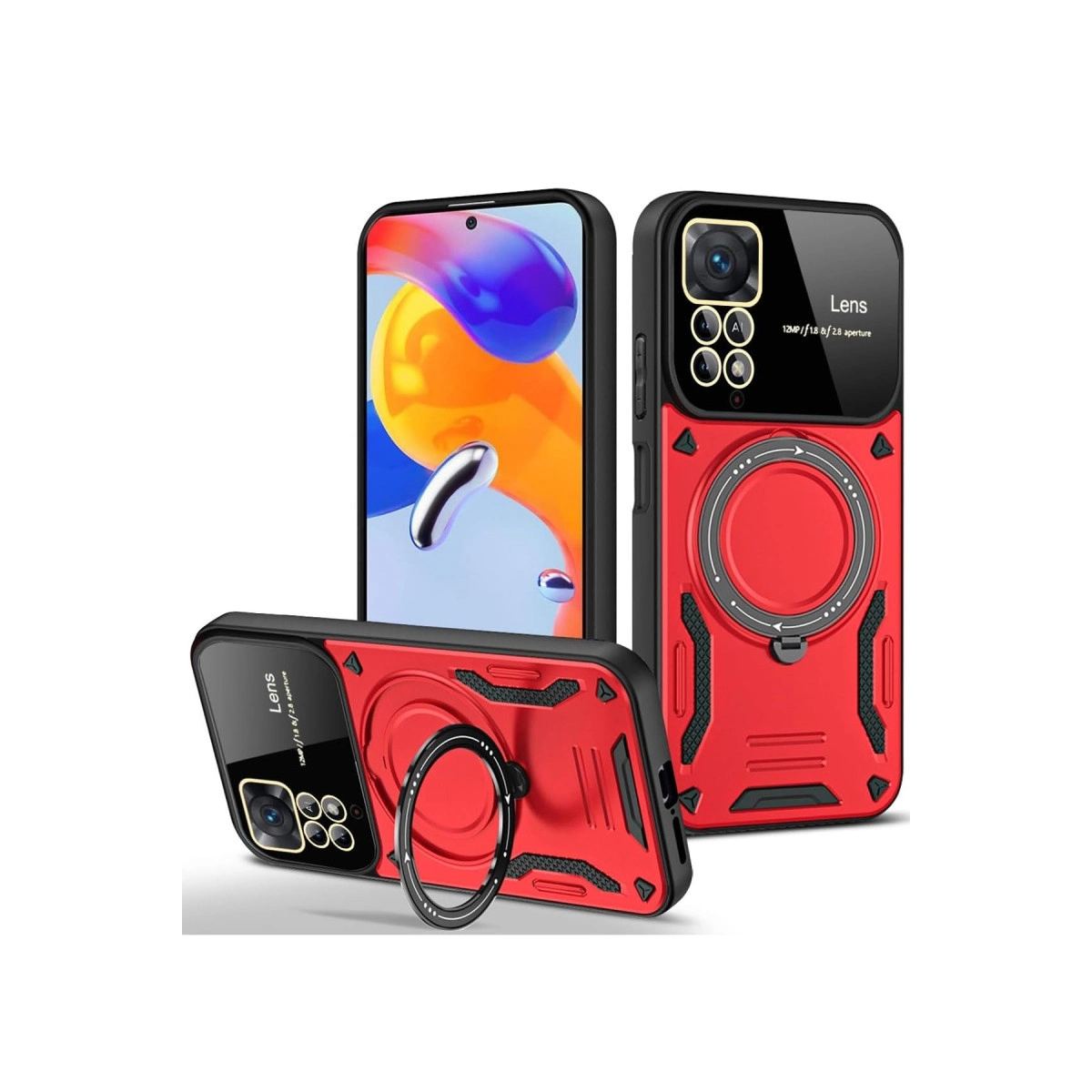 Xiaomi Redmi Note 11 Pro Kılıf Joy Lens Standlı Kapak - Kırmızı