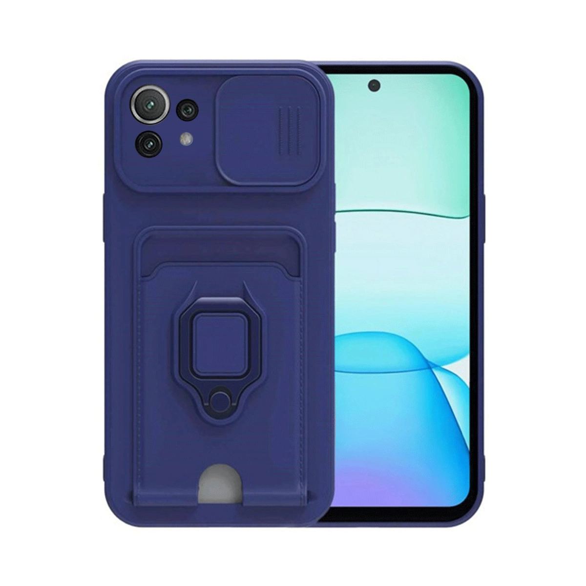 Xiaomi Mi 11 Lite Kılıf Zuma Kartvizitli Yüzüklü Silikon - Lacivert
