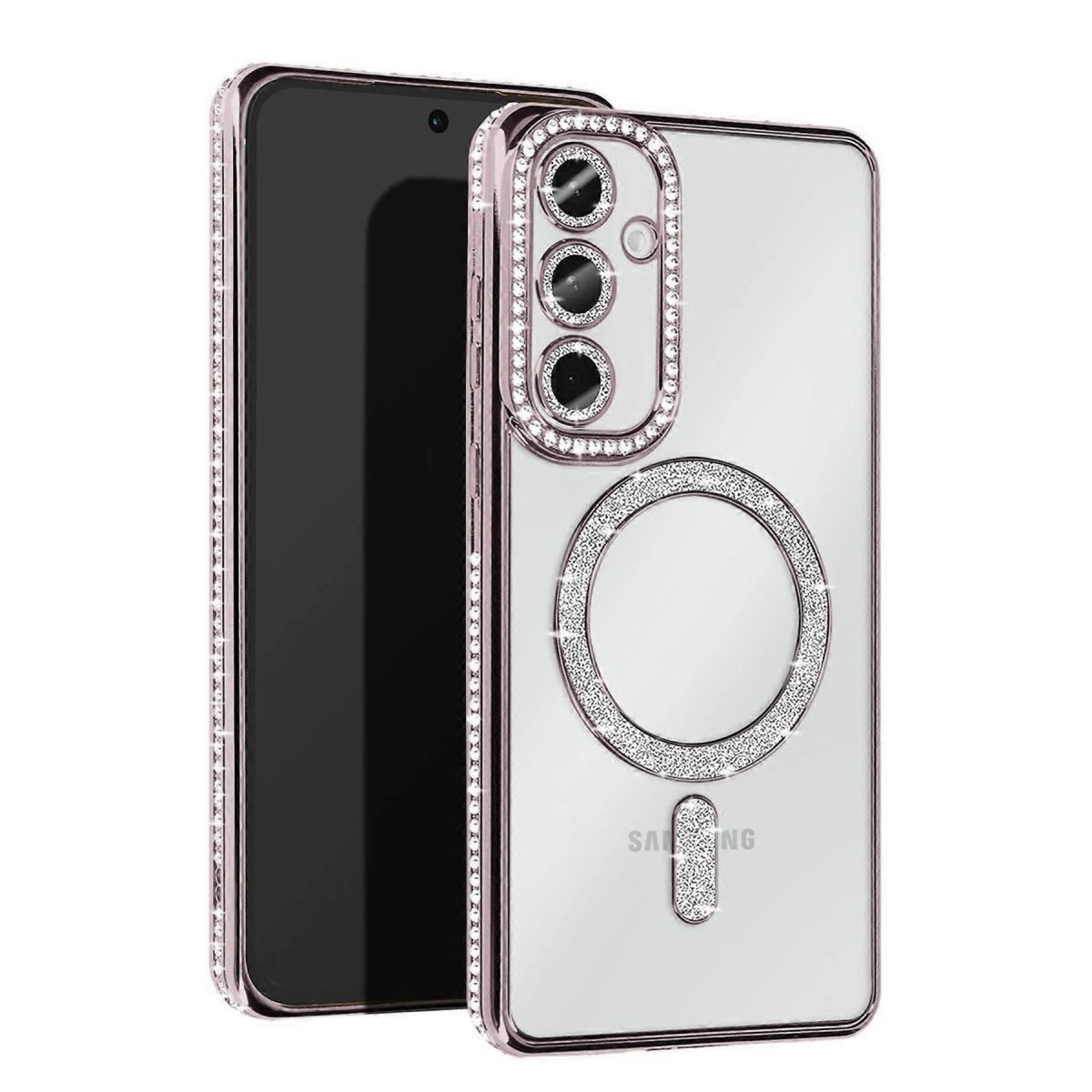 Samsung Galaxy S25 Kılıf Joke Simli Magneticsafe Kılıf - Gümüş