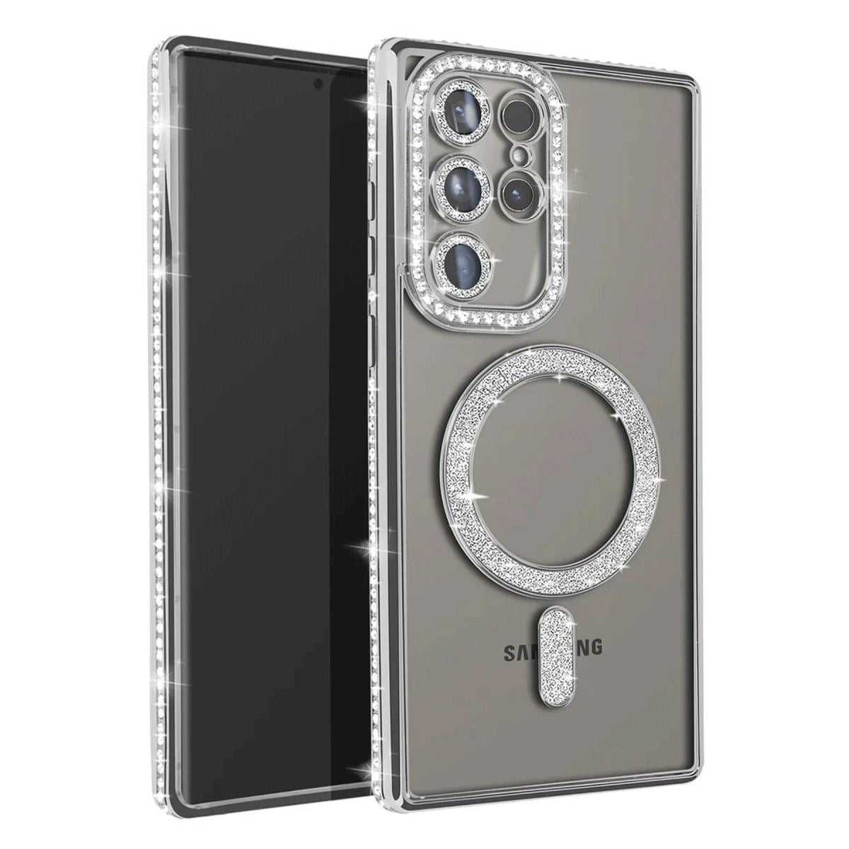 Samsung Galaxy S25 Ultra Kılıf Joke Simli Magneticsafe Kılıf - Gümüş