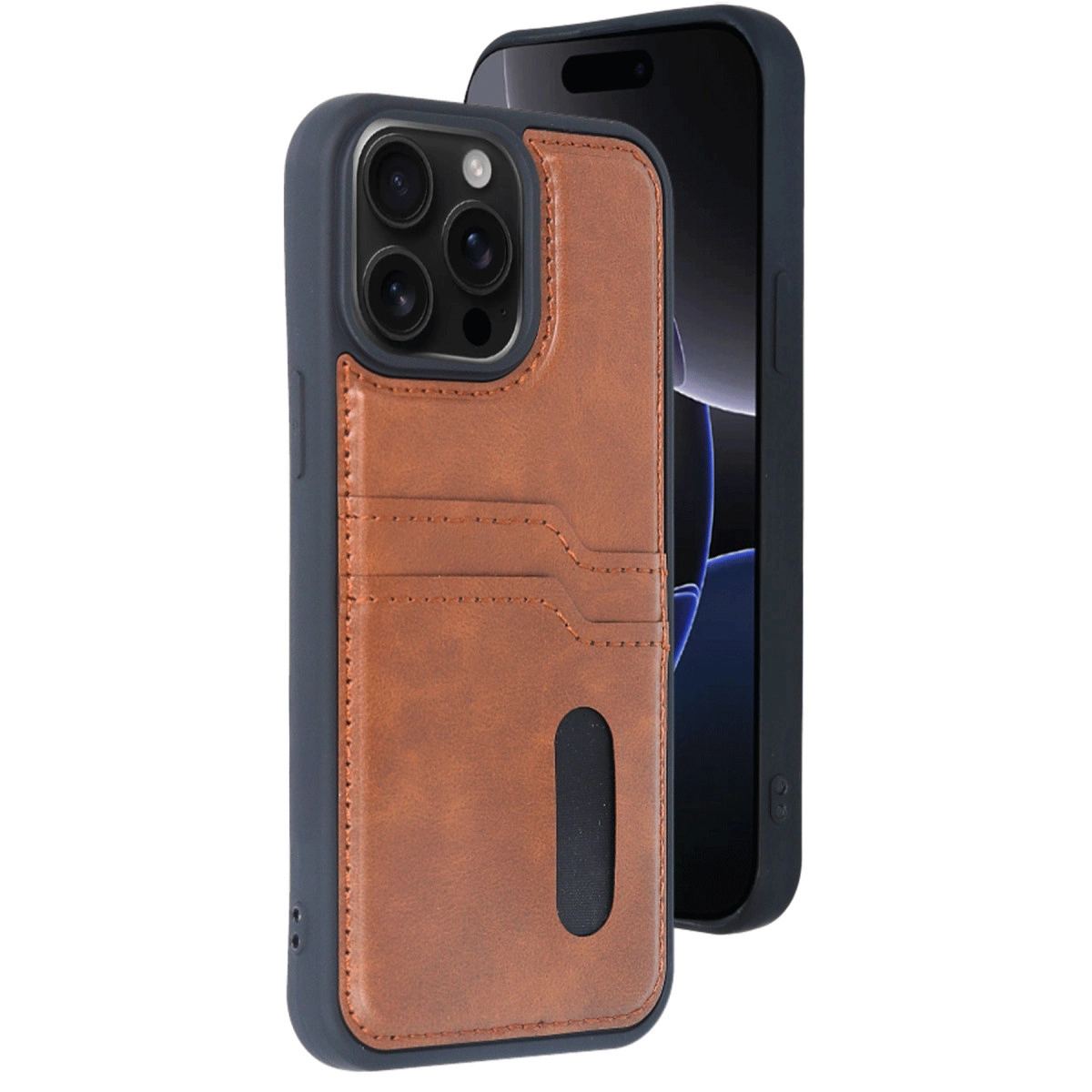 Apple İphone 14 Pro Max Kılıf Sara Kartvizitli Deri Kılıf - Taba