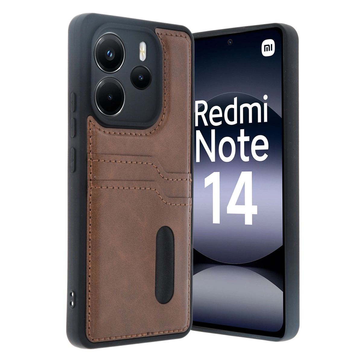 Xiaomi Redmi Note 14 4g Kılıf Sara Kartvizitli Deri Kılıf - Taba