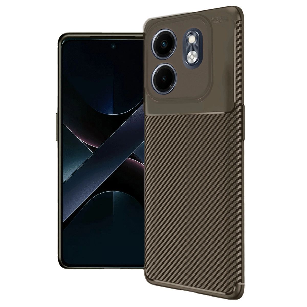 İnfinix Smart 9 Kılıf Auto Focus Karbon Kapak - Kahverengi
