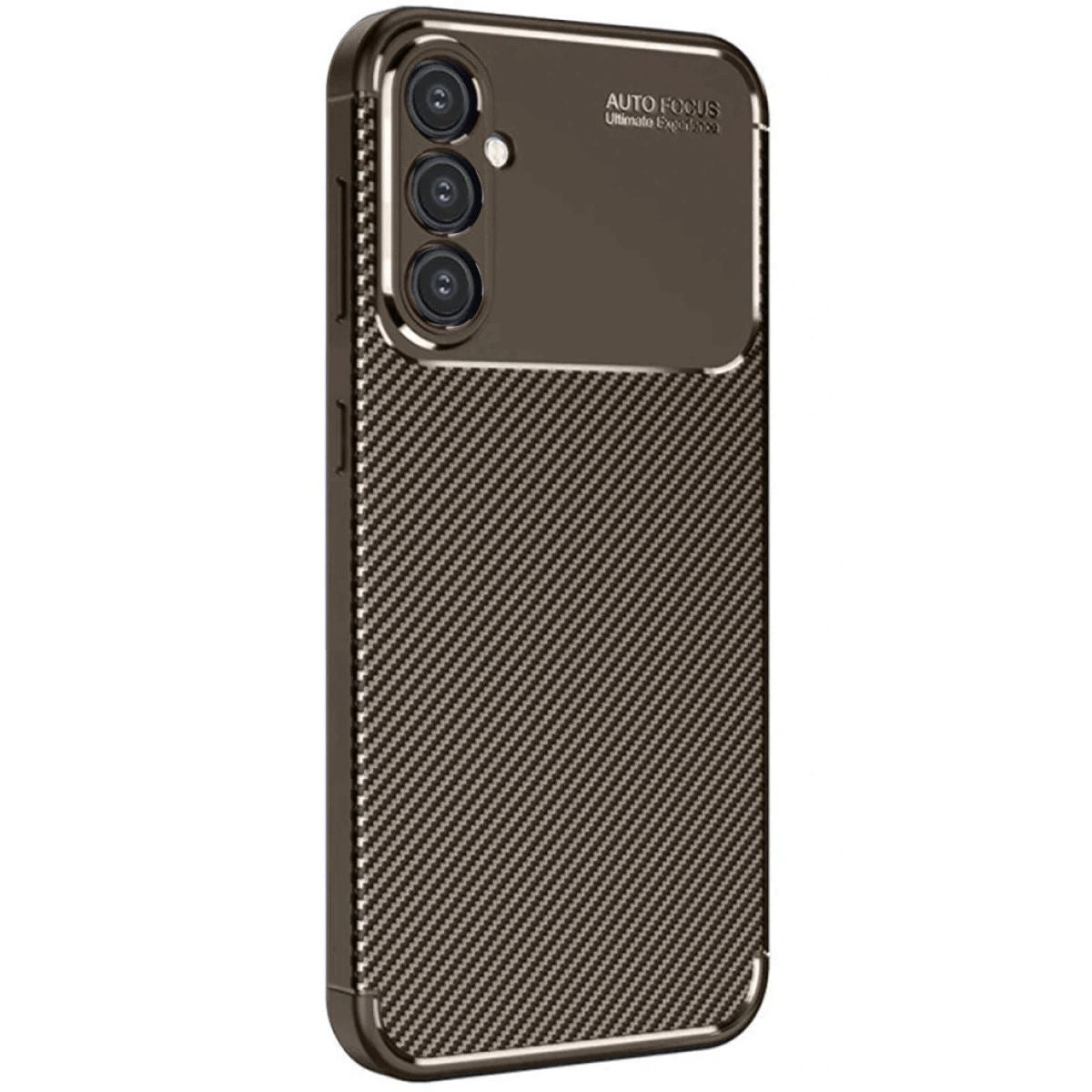 Samsung Galaxy A26 Kılıf Auto Focus Karbon Kapak - Kahverengi