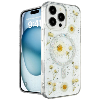 Apple İphone 16 Pro Kılıf Daisy Simli Magsafe Kapak - Gümüş