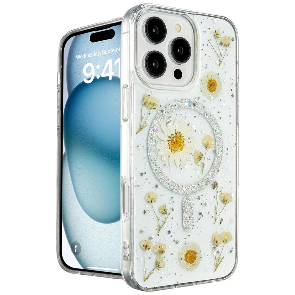 Apple İphone 16 Pro Max Kılıf Daisy Simli Magsafe Kapak - Gümüş