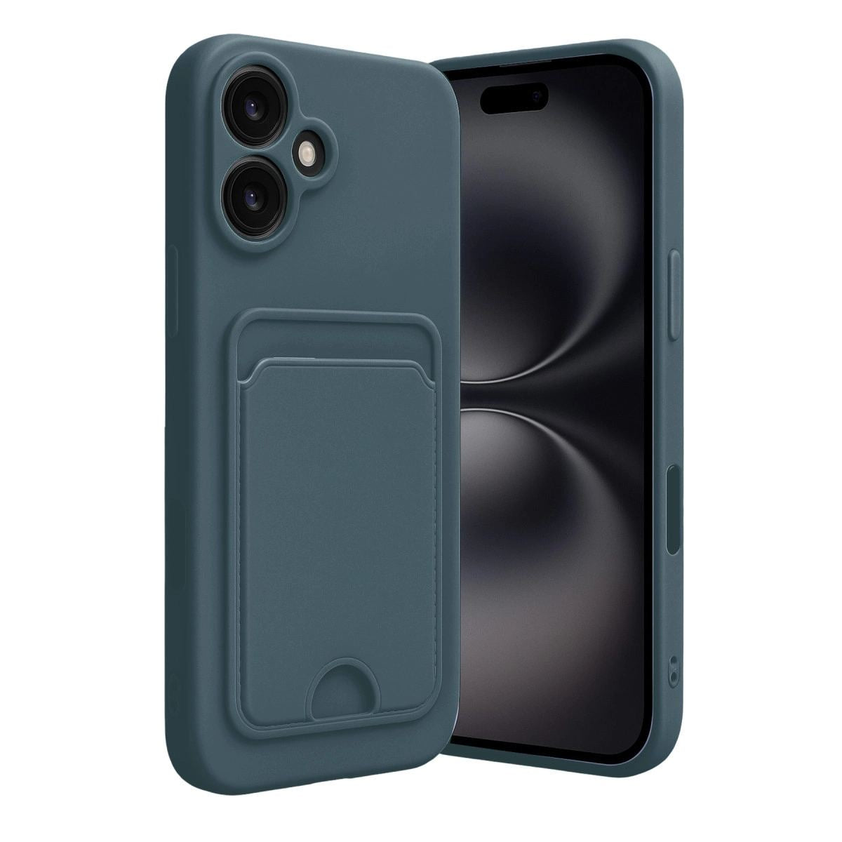 Apple İphone 16 Kılıf Kelvin Kartvizitli Silikon - Koyu Yeşil