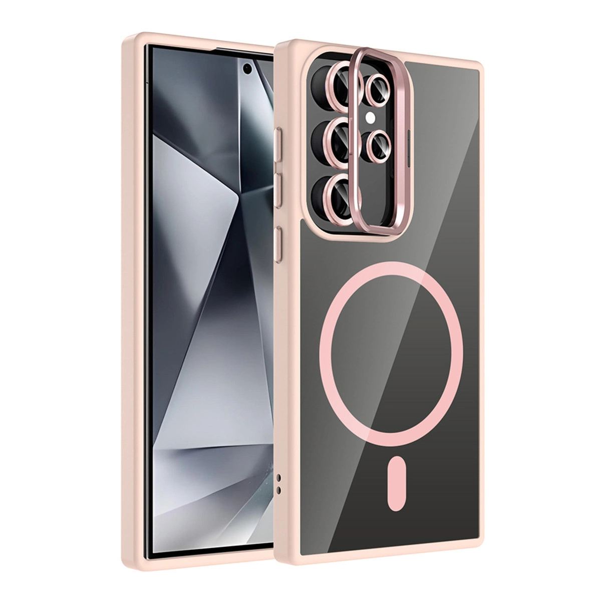 Joko Samsung Galaxy S23 Ultra Remim Lensli Magsafe Standlı Kapak - Pembe