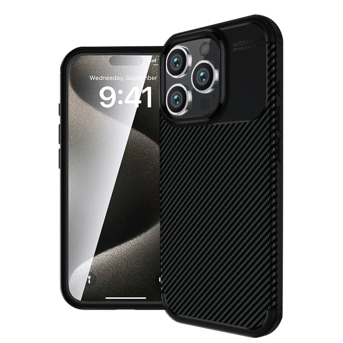 Apple İphone 16 Pro Kılıf Auto Focus Karbon Kapak - Siyah