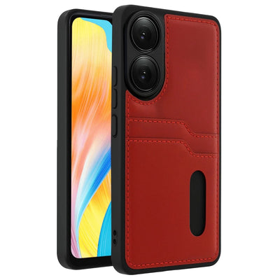 Oppo A38 Sara Kartvizitli Deri Kılıf - Kırmızı