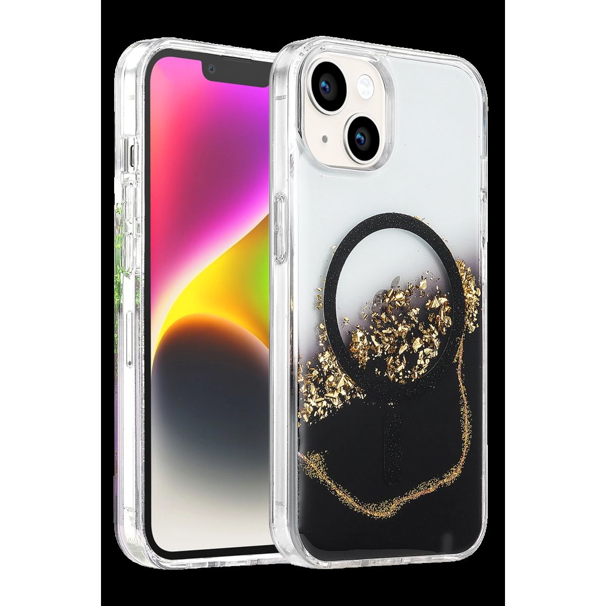 Onegif Apple İphone 14 Lotus Simli Magsafe Kapak - Siyah