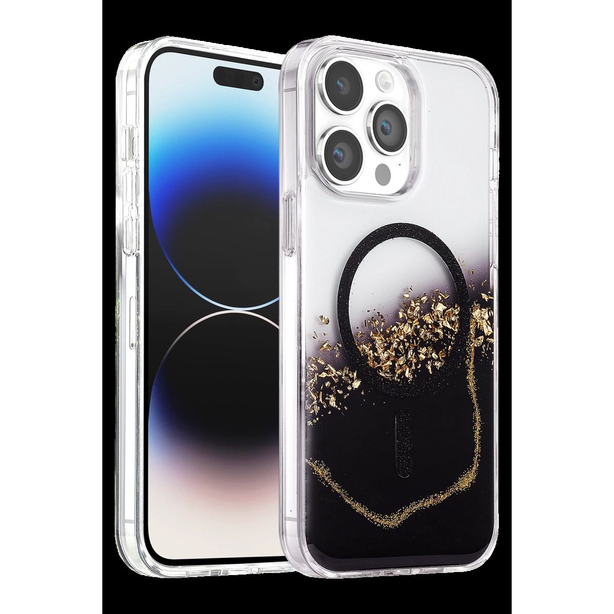 Onegif Apple İphone 14 Pro Max Lotus Simli Magsafe Kapak - Siyah