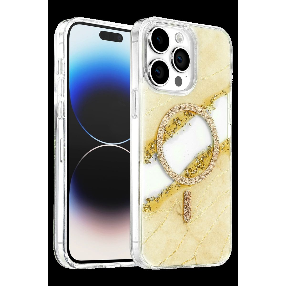 Onegif Apple İphone 15 Pro Max Lotus Simli Magsafe Kapak - Gümüş