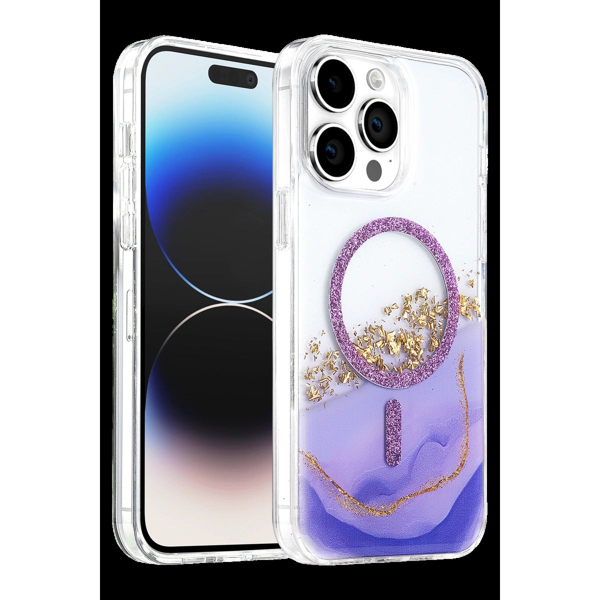 Onegif Apple İphone 15 Pro Max Lotus Simli Magsafe Kapak - Mor