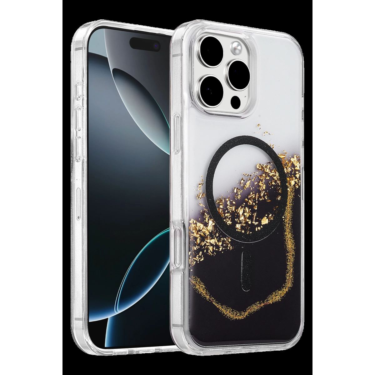Onegif Apple İphone 16 Pro Max Lotus Simli Magsafe Kapak - Siyah