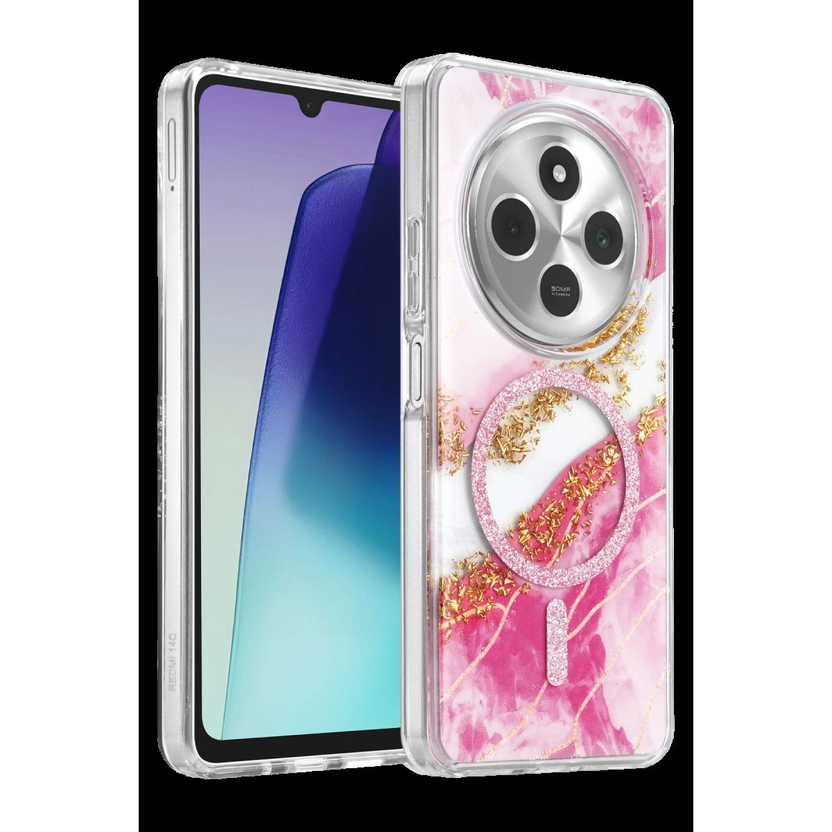 Onegif Xiaomi Redmi 14c Lotus Simli Magsafe Kapak - Pembe