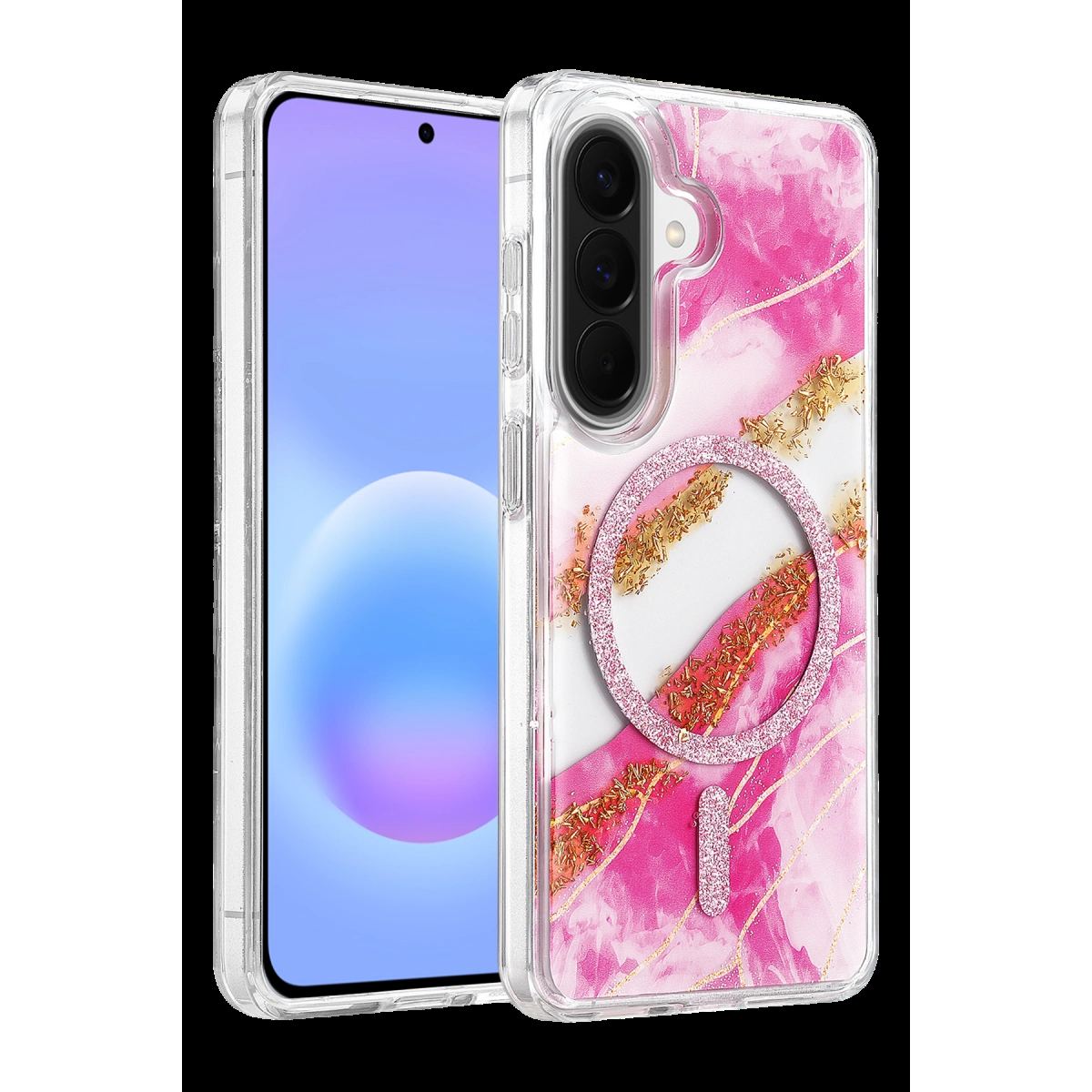 Onegif Samsung Galaxy A56 Lotus Simli Magsafe Kapak - Pembe