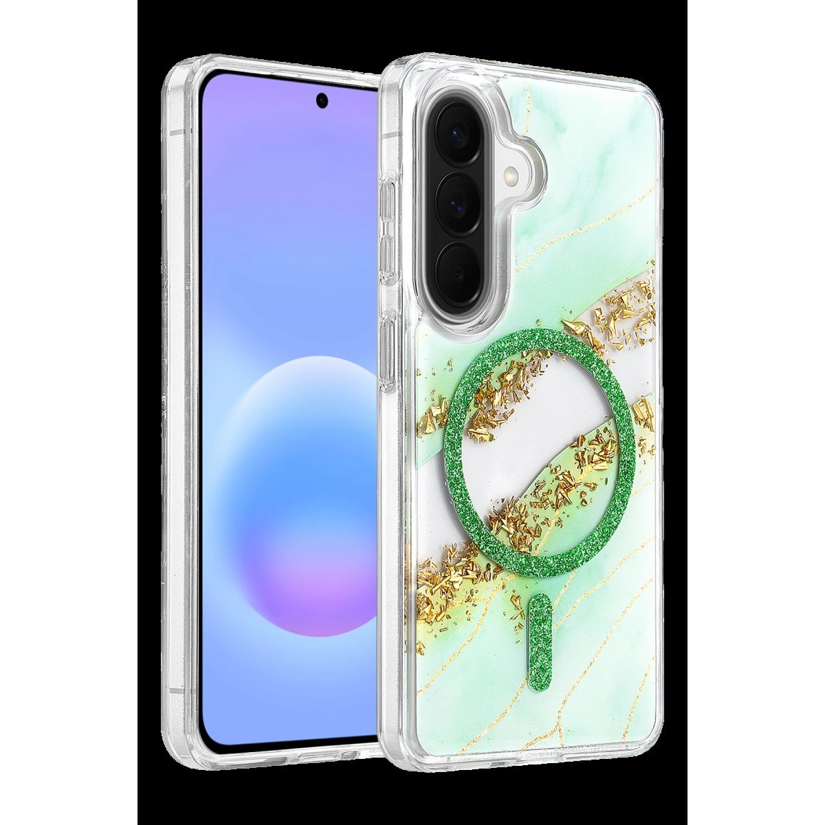 Onegif Samsung Galaxy A56 Lotus Simli Magsafe Kapak - Yeşil