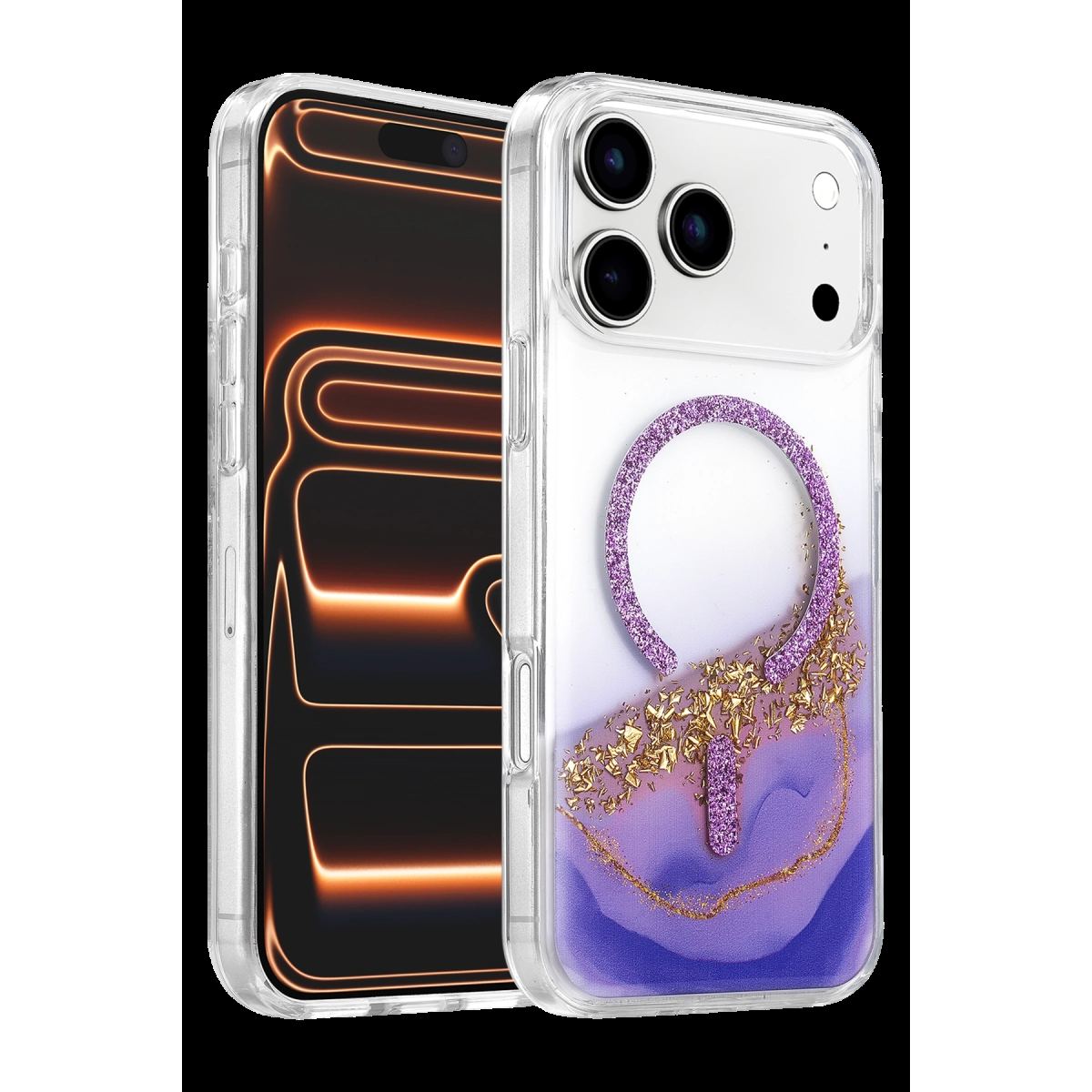 Onegif Apple İphone 17 Pro Max Lotus Simli Magsafe Kapak - Mor