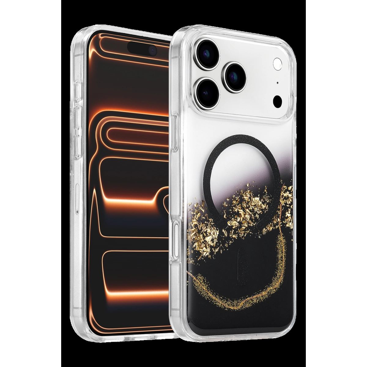 Onegif Apple İphone 17 Pro Max Lotus Simli Magsafe Kapak - Siyah