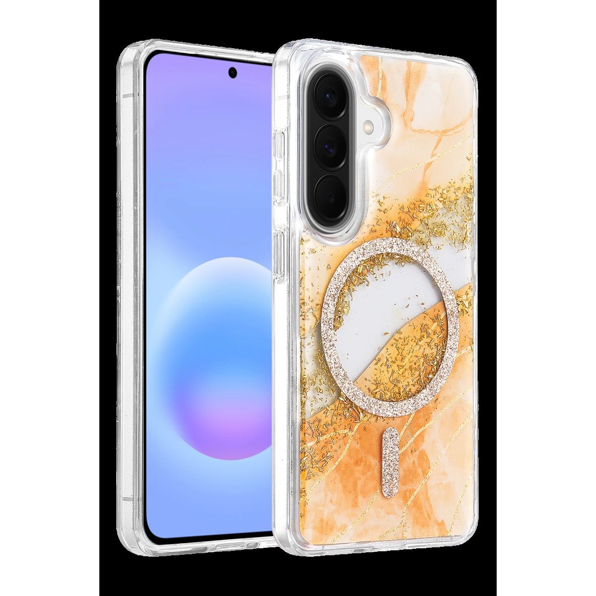 Onegif Samsung Galaxy A37 5g Lotus Simli Magsafe Kapak - Turuncu