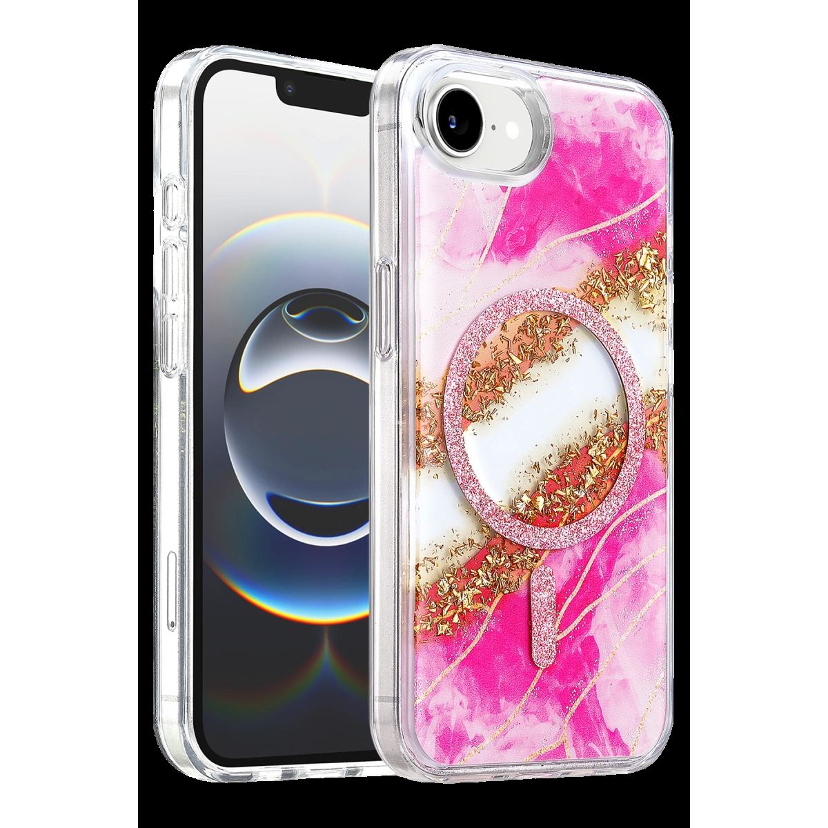 Onegif Apple İphone 17e Lotus Simli Magsafe Kapak - Pembe