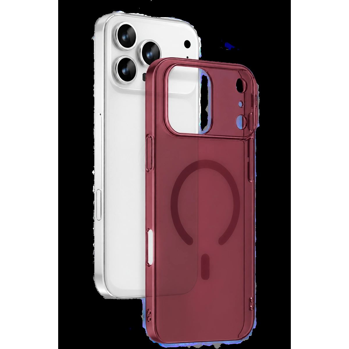 Newface Apple İphone 18 Pro Max Combo Sert Şeffaf Magsafe Kapak - Bordo
