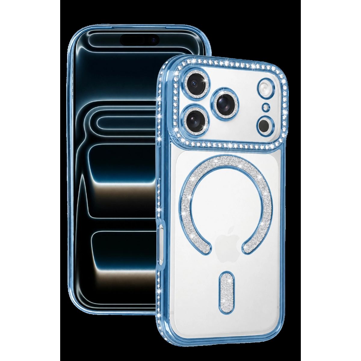 Newface Apple İphone 18 Pro Joke Simli Magneticsafe Kılıf - Sierra Blue