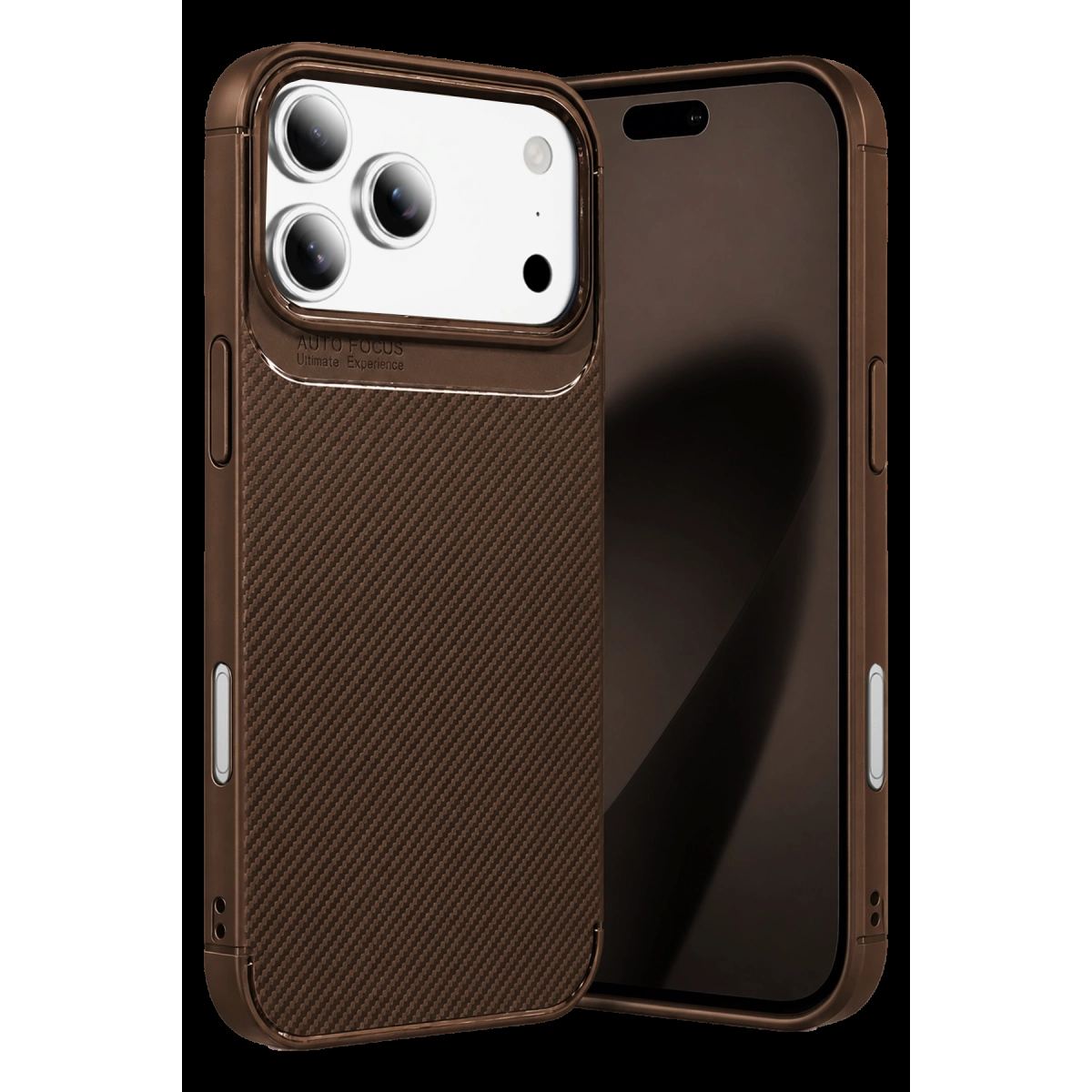 Newface Apple İphone 18 Pro Max Auto Focus Karbon Kapak - Kahverengi