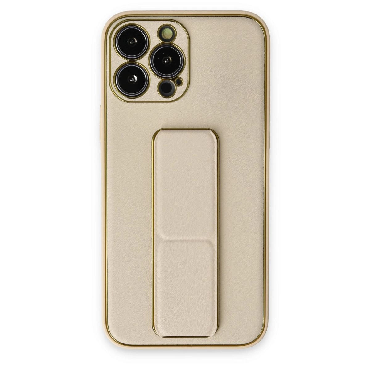 Apple İphone 13 Pro Kılıf Coco Deri Standlı Kapak - Gold
