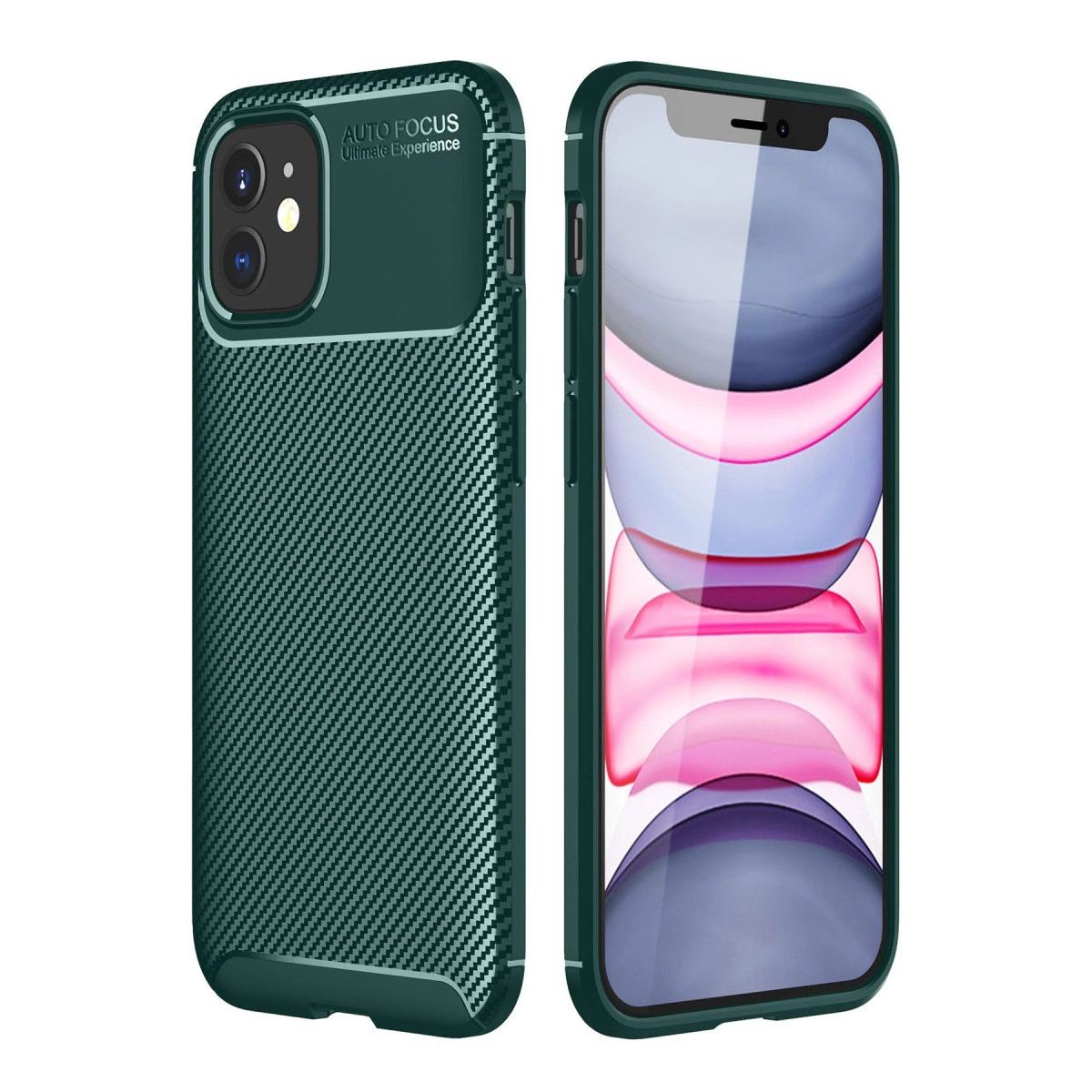 Apple İphone 12 Mini Kılıf Auto Focus Karbon Kapak - Yeşil