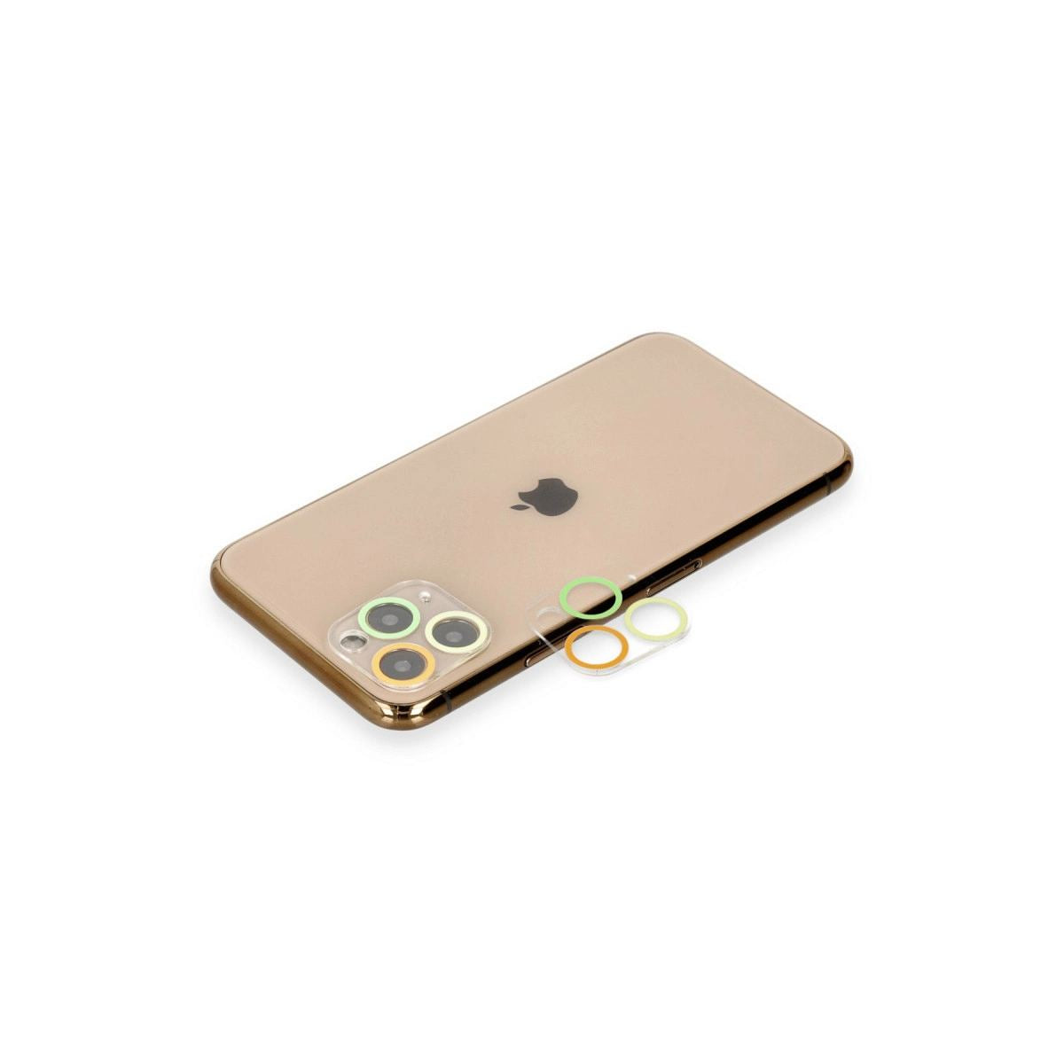 Apple İphone 11 Pro Max Renkli Kamera Lens Koruma Cam - Sarı-turuncu