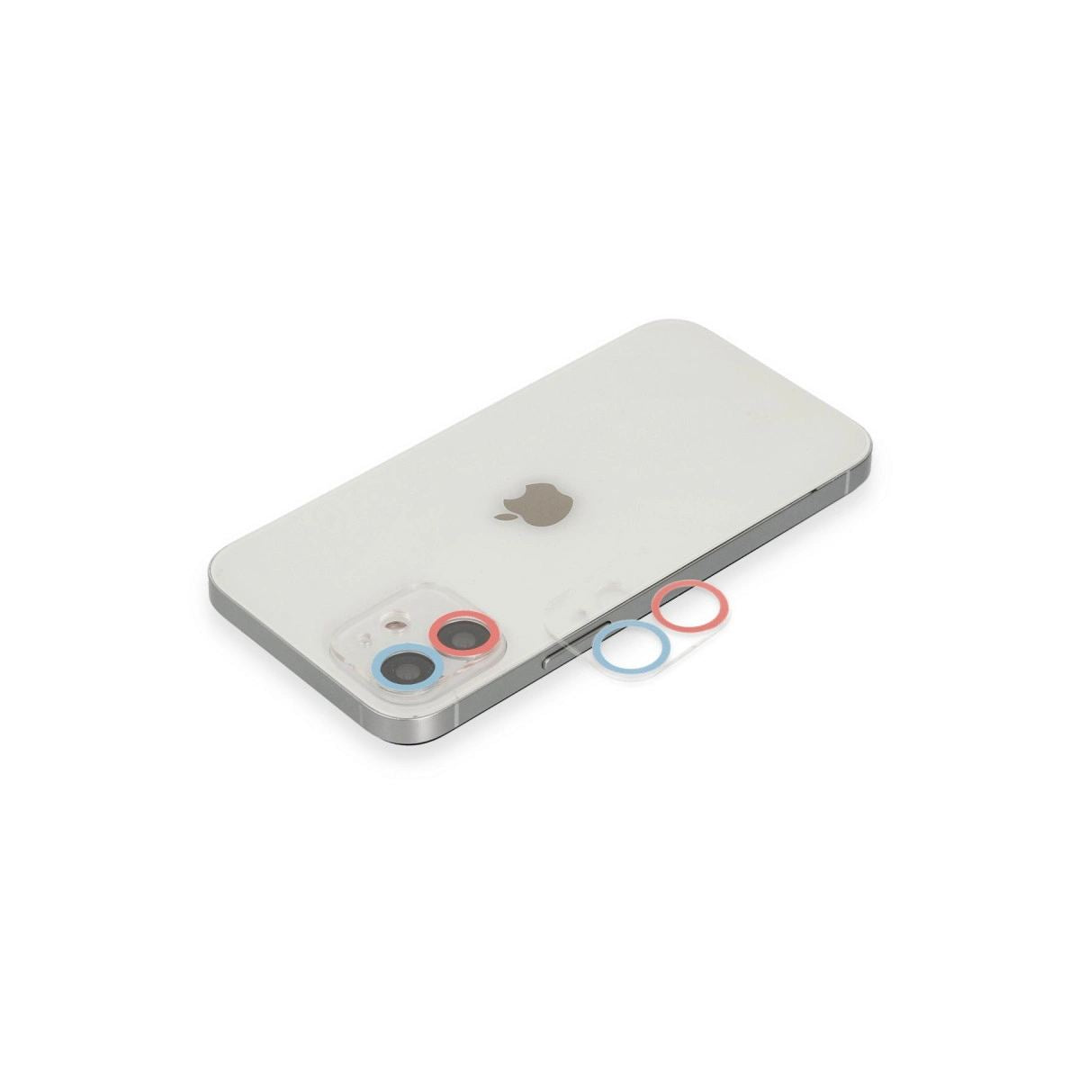 Apple İphone 12 Renkli Kamera Lens Koruma Cam - Pembe-mavi