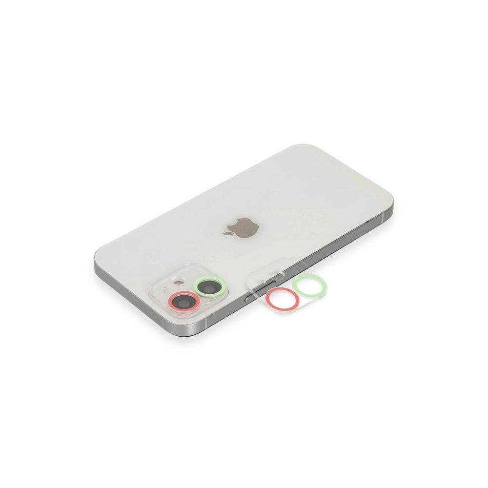 Apple İphone 12 Renkli Kamera Lens Koruma Cam - Yeşil-pembe