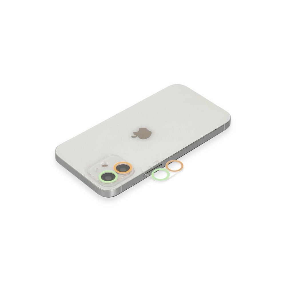 Apple İphone 12 Renkli Kamera Lens Koruma Cam - Turuncu-yeşil