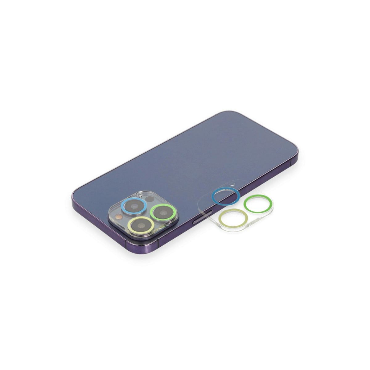 Apple İphone 12 Pro Max Renkli Kamera Lens Koruma Cam - Yeşil-sarı