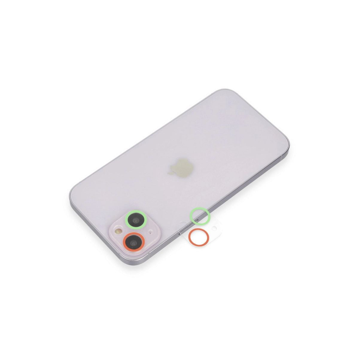 Apple İphone 13 Renkli Kamera Lens Koruma Cam - Yeşil-pembe