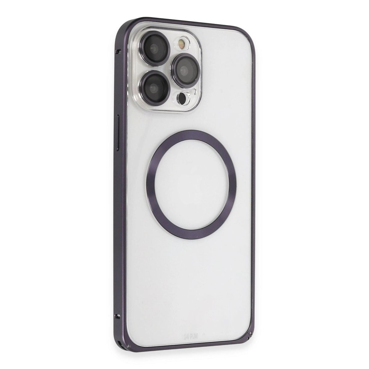 Joko Apple İphone 14 Pro Kılıf Metal Bumper Magneticsafe Kapak - Derin Mor