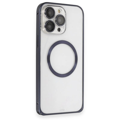 Joko Apple İphone 15 Pro Max Kılıf Metal Bumper Magneticsafe Kapak - Lacivert
