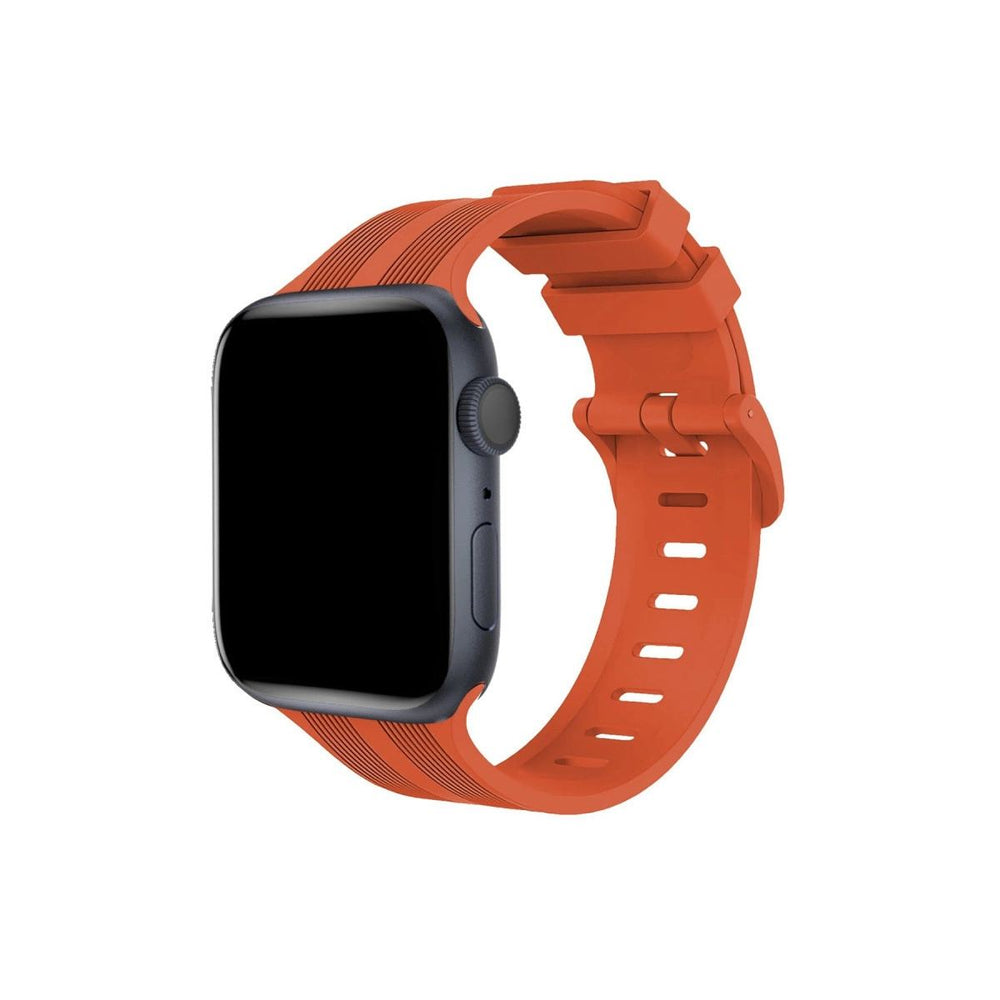 Apple Watch 38mm Kr408 Çizgili Silikon Kordon - Turuncu