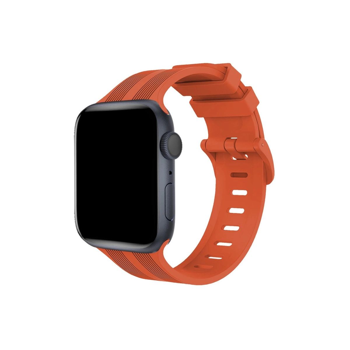 Apple Watch 38mm Kr408 Çizgili Silikon Kordon - Turuncu