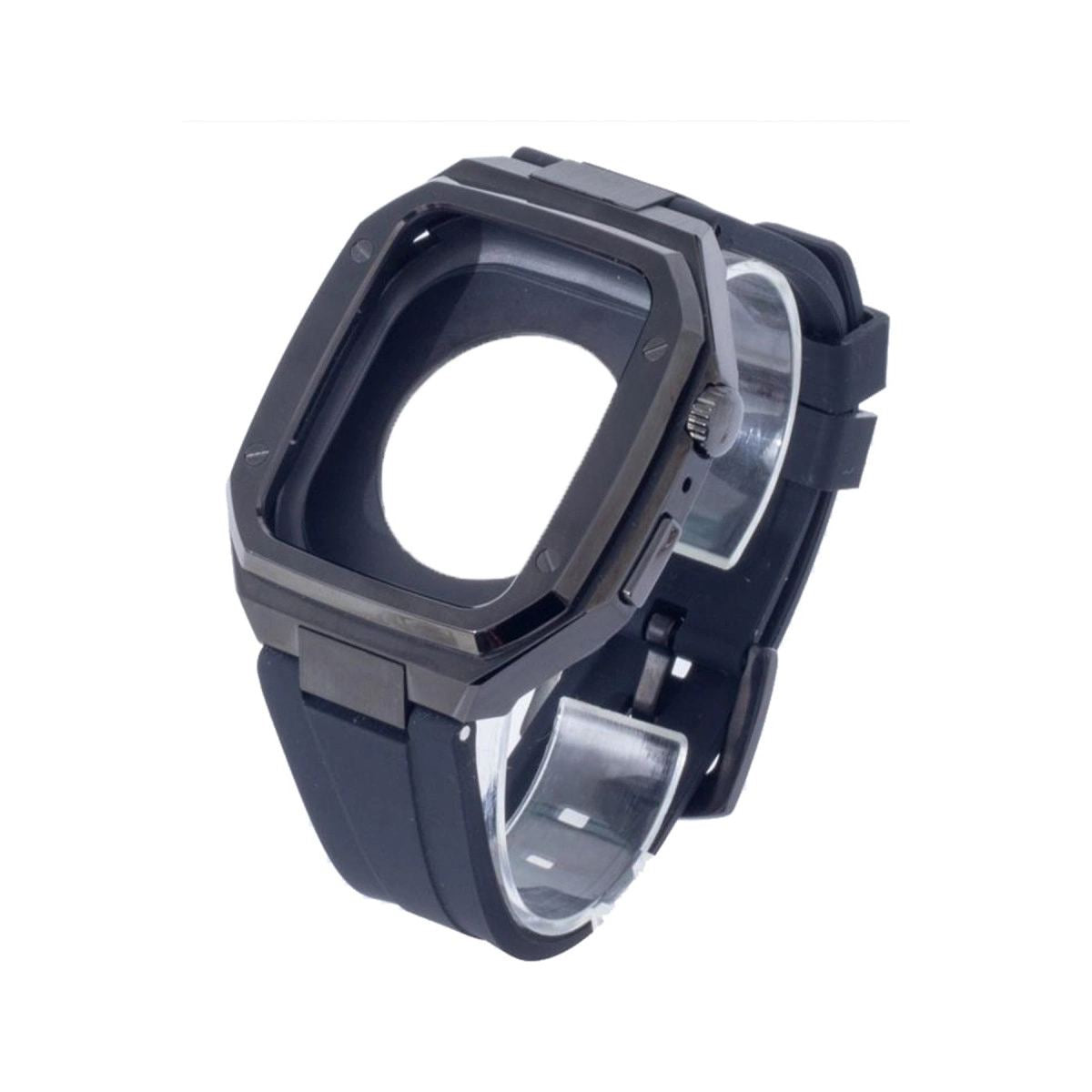 Apple Watch 44mm Kr402 Metal Kasa Silikon Kordon - Siyah